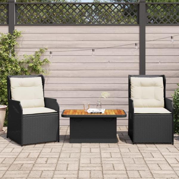 ARDEBO.de - 3-tlg. Garten-Lounge-Set mit Kissen Schwarz Poly Rattan