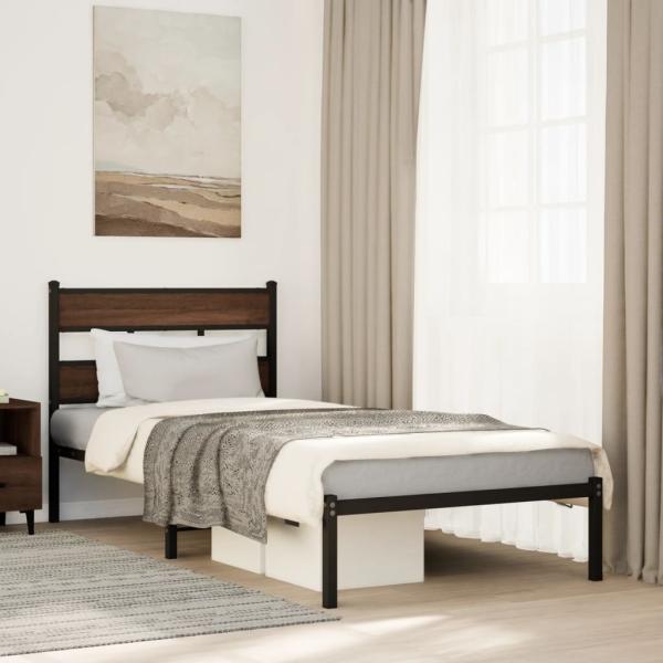 ARDEBO.de - Bettgestell ohne Matratze mit Kopfteil Braun Eiche 80x200 cm