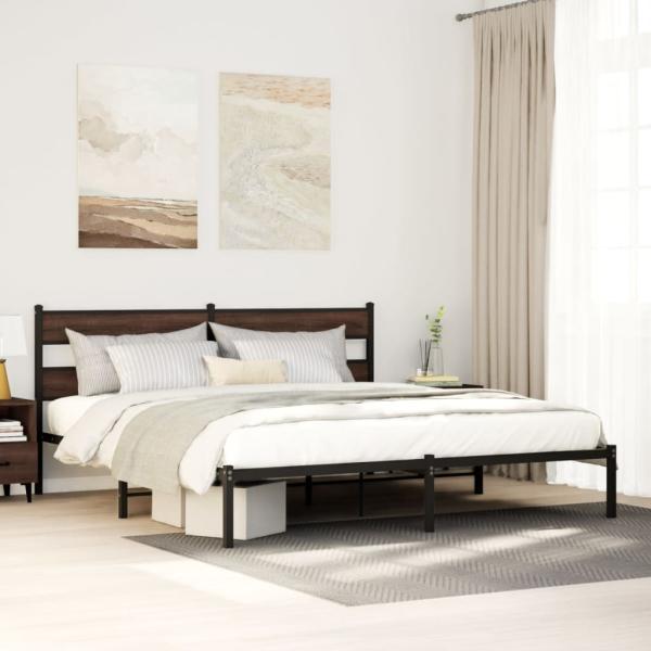 ARDEBO.de - Bettgestell ohne Matratze mit Kopfteil Braun Eiche 183x213 cm