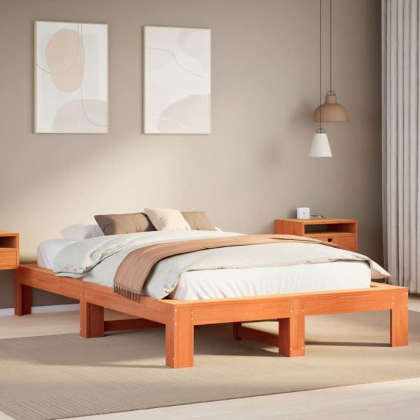 ARDEBO.de - Massivholzbett ohne Matratze Wachsbraun 135x190 cm Kiefernholz