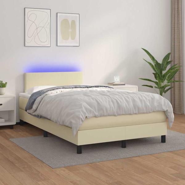 ARDEBO.de - Boxspringbett mit Matratze & LED Creme 120x200 cm Kunstleder