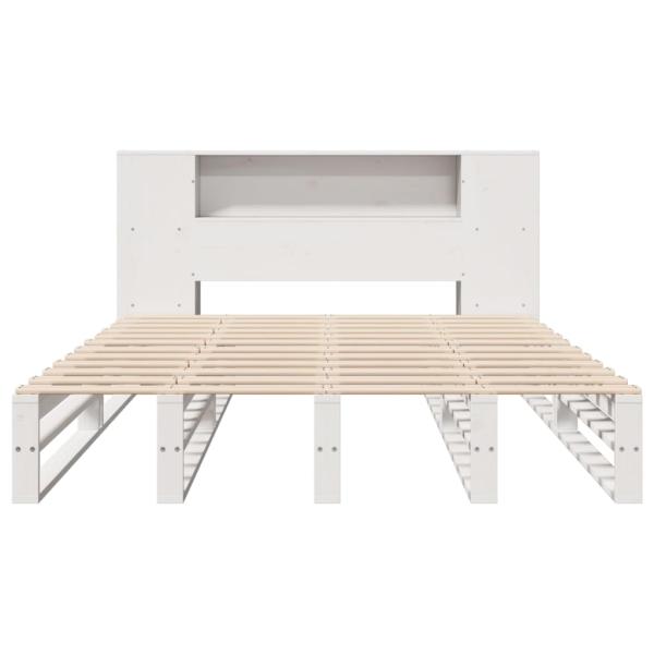 Massivholzbett mit Regal ohne Matratze Weiß 135x190 cm