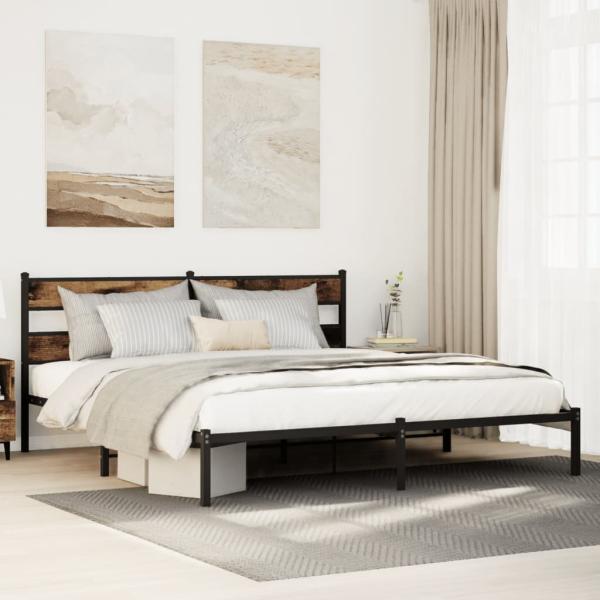 ARDEBO.de - Metallbett ohne Matratze Räuchereiche 183x213 cm