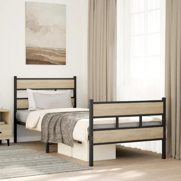 ARDEBO.de - Metallbett ohne Matratze Sonoma-Eiche 107x203 cm