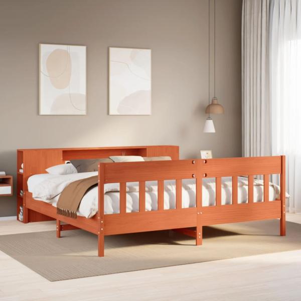 ARDEBO.de - Massivholzbett mit Regal ohne Matratze Wachsbraun 200x200 cm