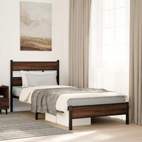 ARDEBO.de - Bettgestell ohne Matratze Braun Eiche 90x200 cm Holzwerkstoff