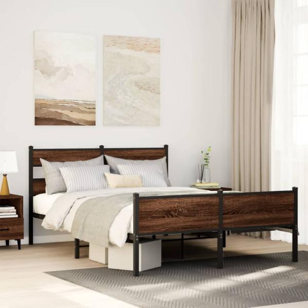 ARDEBO.de - Bettgestell ohne Matratze Braun Eiche 137x190 cm Holzwerkstoff