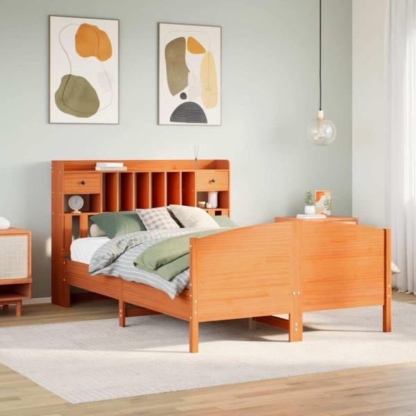 ARDEBO.de - Massivholzbett mit Regal ohne Matratze Wachsbraun 160x200 cm