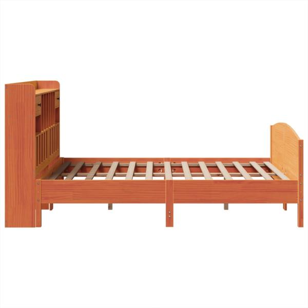 Massivholzbett mit Regal ohne Matratze Wachsbraun 160x200 cm