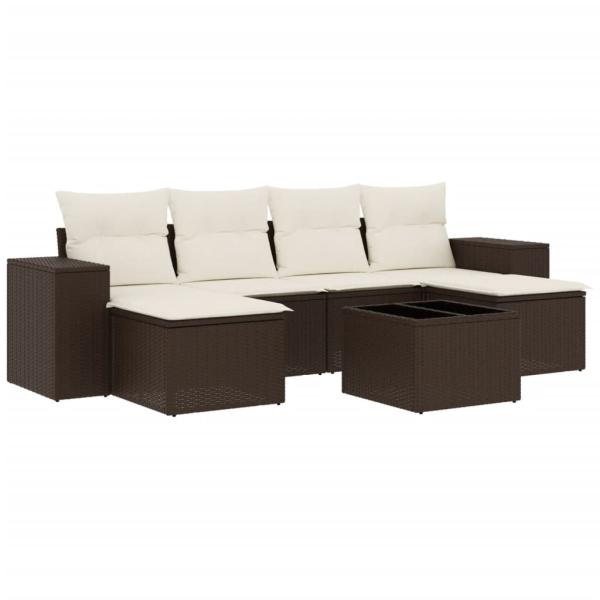 7-tlg. Garten-Sofagarnitur mit Kissen Braun Poly Rattan