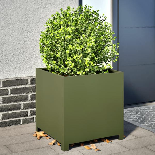 ARDEBO.de - Pflanzkübel Olivgrün 50x50x50 Stahl