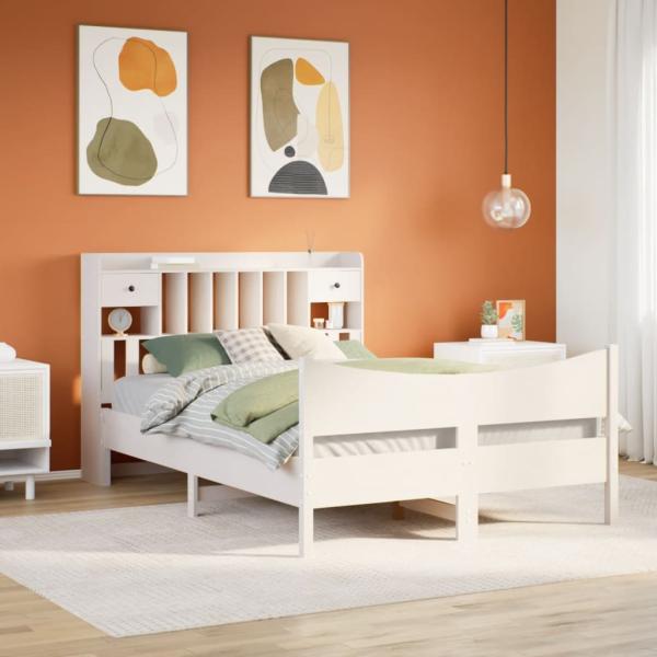 ARDEBO.de - Massivholzbett ohne Matratze Weiß 140x200 cm Kiefernholz