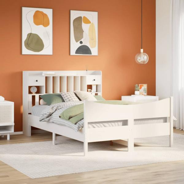 ARDEBO.de - Massivholzbett ohne Matratze Weiß 140x190 cm Kiefernholz