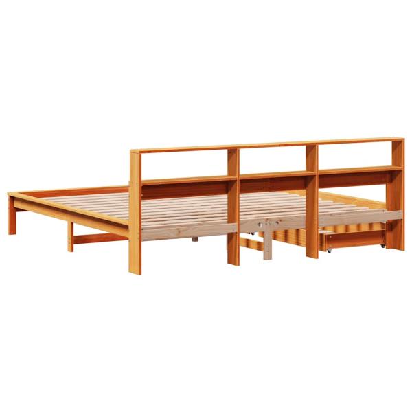 Massivholzbett mit Regal ohne Matratze Wachsbraun 180x200 cm