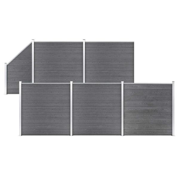 ARDEBO.de - WPC Zaun-Set 5 Quadrate + 1 Schräge 965x186 cm Grau