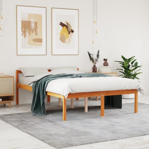 ARDEBO.de - Seniorenbett Wachsbraun 135x190 cm Massivholz Kiefer