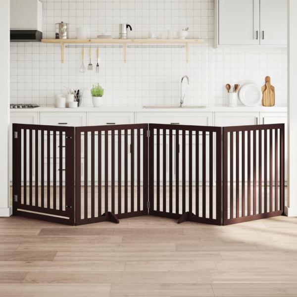ARDEBO.de - 4-tlg. Hundetor mit Tür Faltbar Braun 320 cm Pappelholz