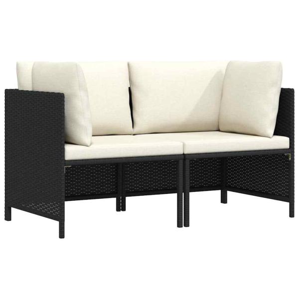 ARDEBO.de - 2-Sitzer-Gartensofa mit Kissen Schwarz Poly Rattan