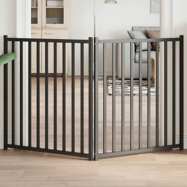 ARDEBO.de - 2-tlg. Hundetor Faltbar Schwarz 160 cm Massivholz Tanne