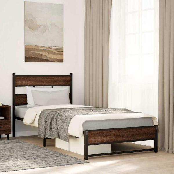 ARDEBO.de - Metallbett ohne Matratze Eichen-Optik 107x203 cm