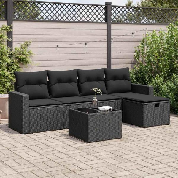 ARDEBO.de - 6-tlg. Garten-Sofagarnitur mit Kissen Schwarz Poly Rattan
