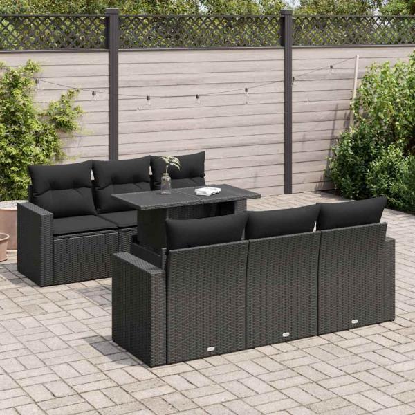 ARDEBO.de - 7-tlg. Garten-Sofagarnitur mit Kissen Schwarz Poly Rattan