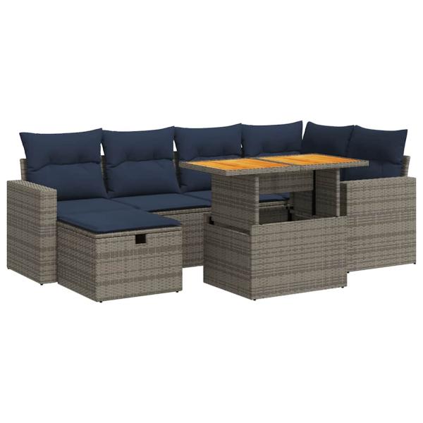 7-tlg. Garten-Sofagarnitur mit Kissen Schwarz Poly Rattan