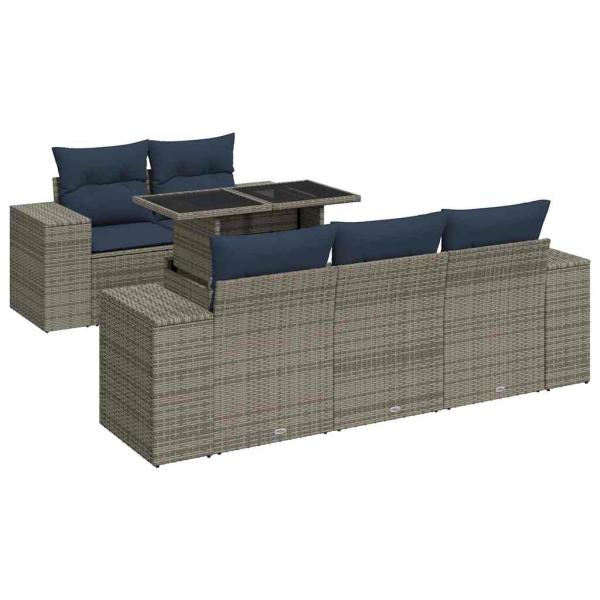 6-tlg. Garten-Sofagarnitur mit Kissen Grau Poly Rattan Akazie