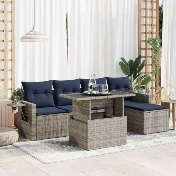 ARDEBO.de - 6-tlg. Garten-Sofagarnitur mit Kissen Grau Poly Rattan