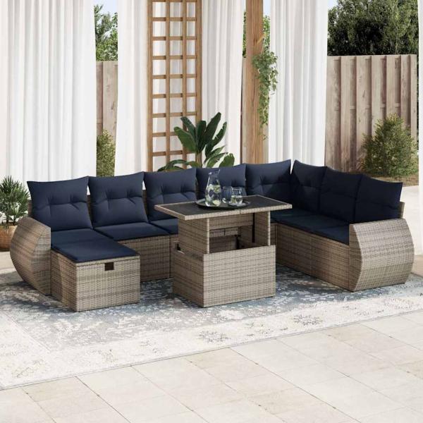 ARDEBO.de - 9-tlg. Garten-Sofagarnitur mit Kissen Braun Poly Rattan Akazie