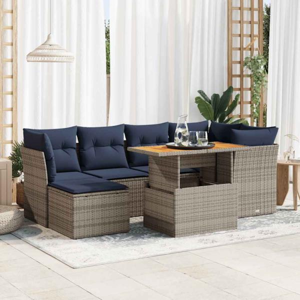 ARDEBO.de - 7-tlg. Garten-Sofagarnitur mit Kissen Grau Poly Rattan