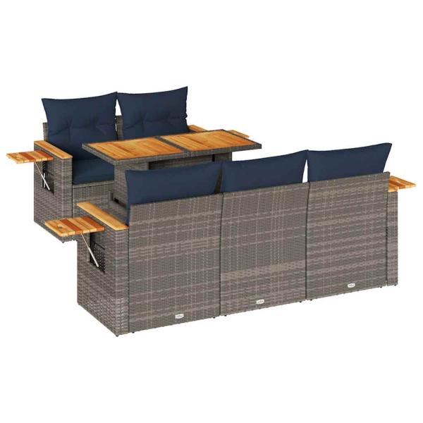 6-tlg. Garten-Sofagarnitur mit Kissen Grau Poly Rattan