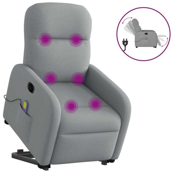 ARDEBO.de - Elektrischer Massagesessel mit Aufstehhilfe Hellgrau Stoff