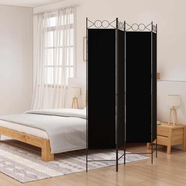 ARDEBO.de - 4-tlg. Paravent Schwarz 160x200 cm Stoff