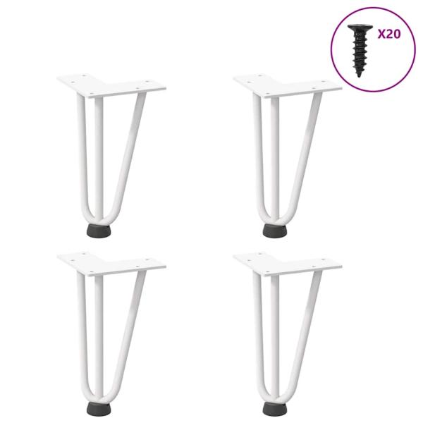 Haarnadelbeine für Couchtisch 4 Stk. Weiß 20 cm Massivstahl