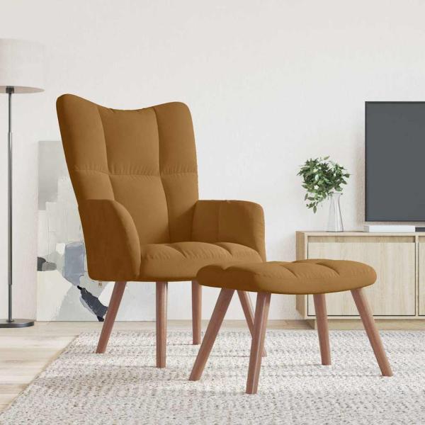 ARDEBO.de - Relaxsessel mit Hocker Braun Samt