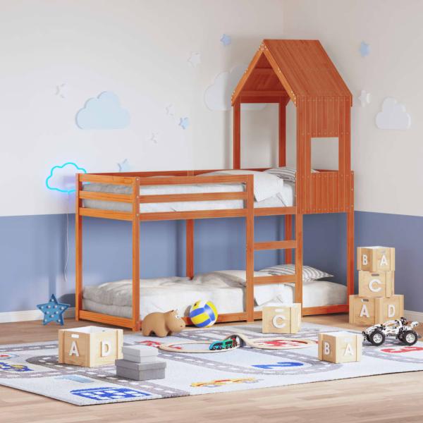 ARDEBO.de - Etagenbett mit Dach Wachsbraun 90x190 cm Massivholz Kiefer