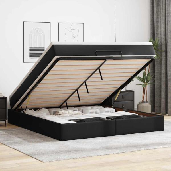 ARDEBO.de - Ottoman-Bett mit Matratze Schwarz 180x200 cm Kunstleder