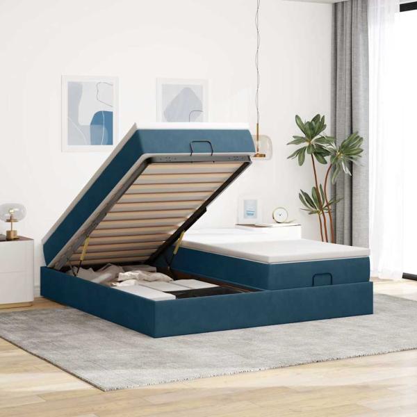 ARDEBO.de - Ottoman-Bett mit Matratzen Dunkelblau 160x200 cm Samt