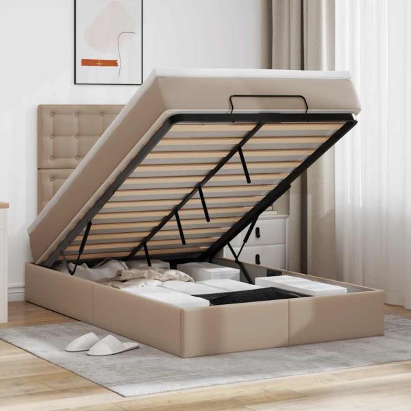 ARDEBO.de - Ottoman-Bett mit Matratze Cappuccino-Braun 120x190cm Kunstleder