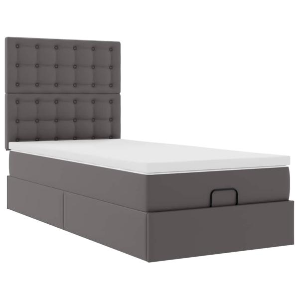 Ottoman-Bett mit Matratze & LEDs Grau 90x190 cm Kunstleder