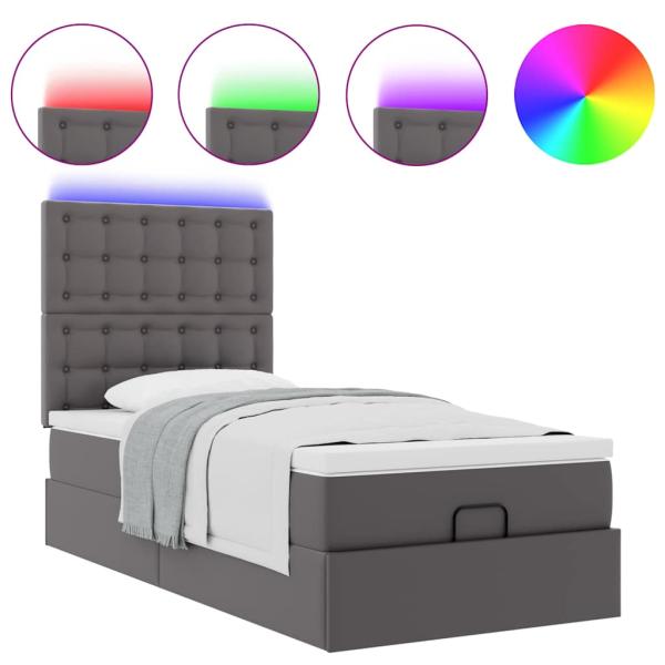 Ottoman-Bett mit Matratze & LEDs Grau 80x200 cm Kunstleder