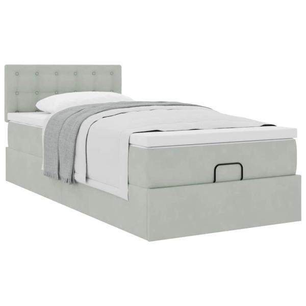 Ottoman-Bett mit Matratze Hellgrau 90x190 cm Samt