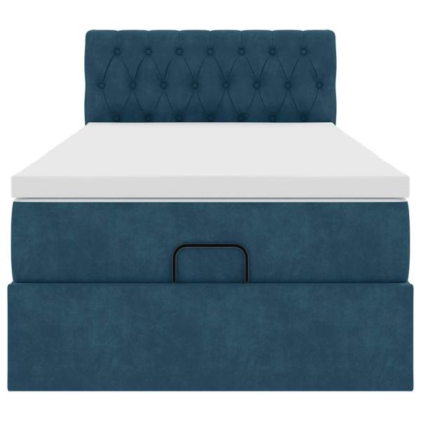 Ottoman-Bett mit Matratze & LEDs Dunkelblau 90x190 cm Samt