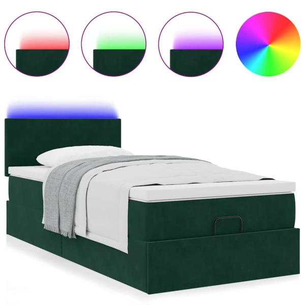 Ottomane Bett mit Matratze & LEDs Dunkelgrün 80x200 cm Samt