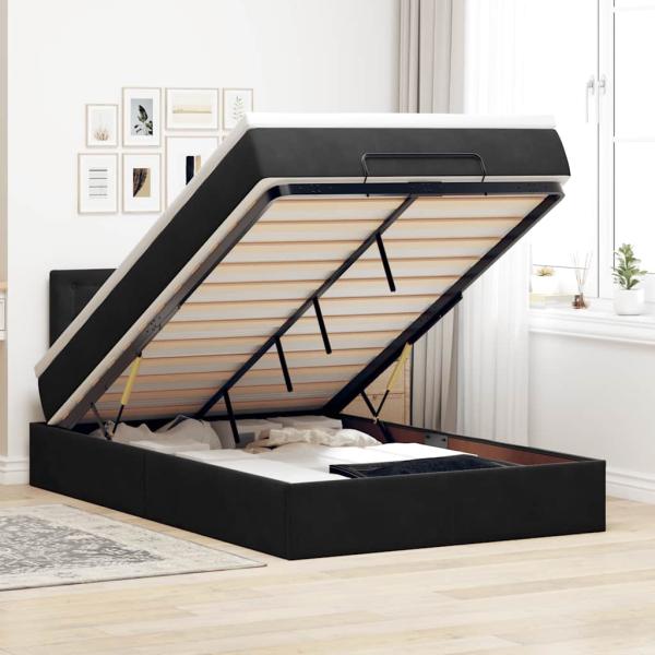 ARDEBO.de - Ottomane Bett mit Matratze & LEDs Schwarz 120x190 cm Samt