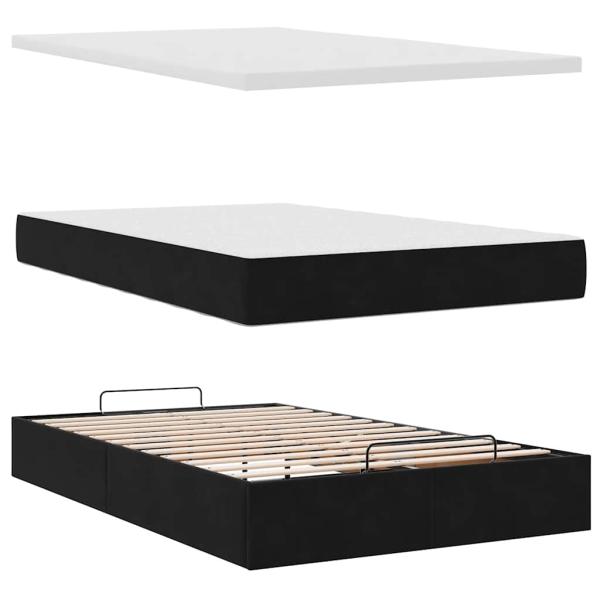 Ottomane Bett mit Matratze & LEDs Schwarz 120x190 cm Samt
