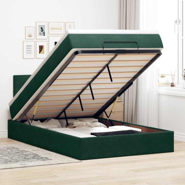 ARDEBO.de - Ottomane Bett mit Matratze & LEDs Dunkelgrün 120x190 cm Samt