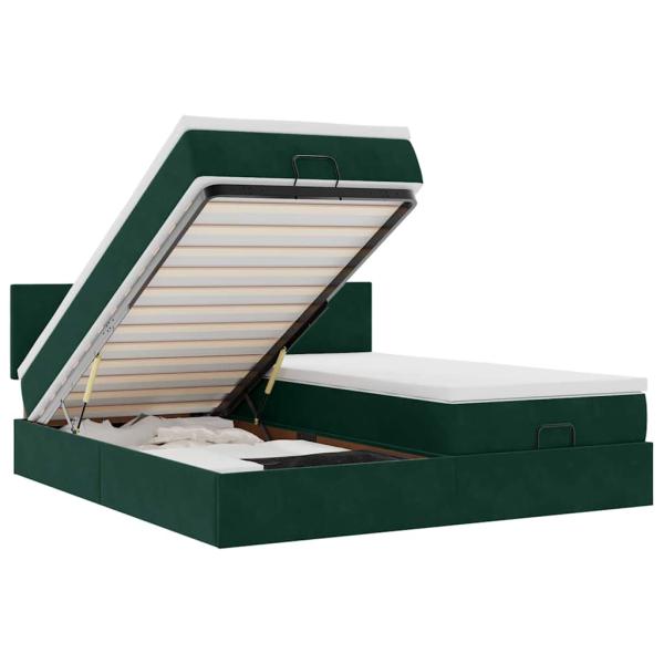 Ottoman-Bett mit Matratzen & LEDs Dunkelgrün 160x200 cm Samt