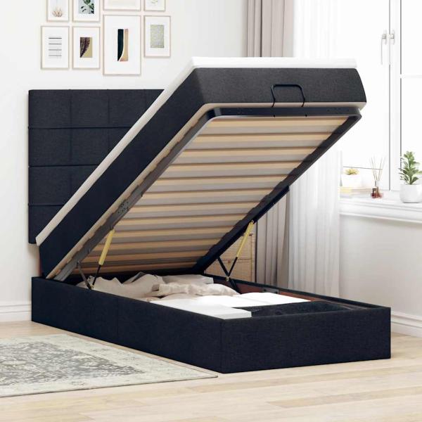 ARDEBO.de - Ottoman-Bett mit Matratze & LEDs Schwarz 90x190 cm Stoff